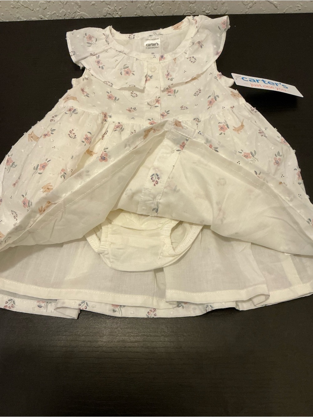 Carter's Cream Floral Ruffle Button-Front Dress - Picture 4 of 6